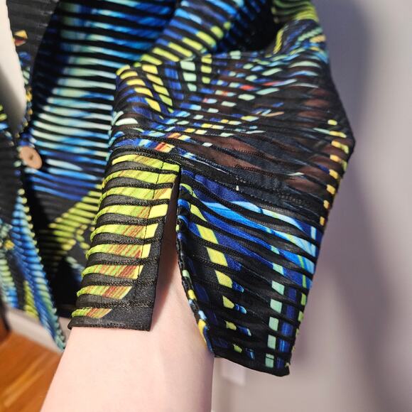 Joseph Ribkoff Blazer Size 8 Tropical Palm Print Sheer Art to Wear Career Jacket - Picture 4 of 15